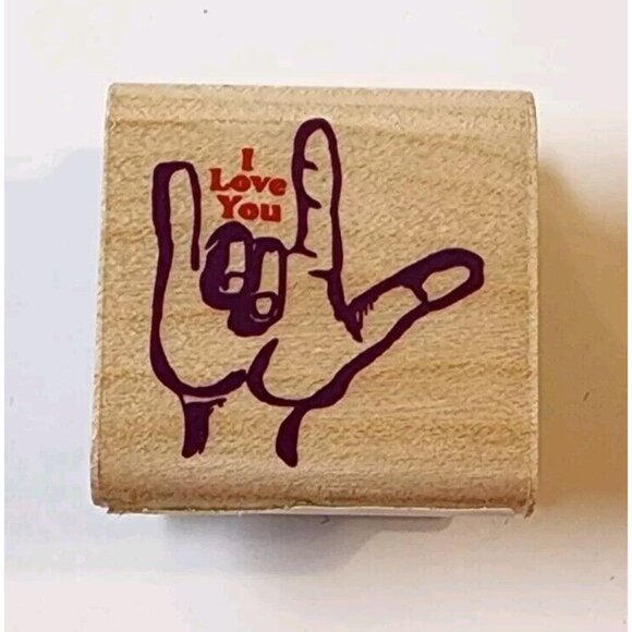 Inkadinkado I Love You American Sign Language 173J Wood Mount Rubber Stamp - Picture 1 of 4